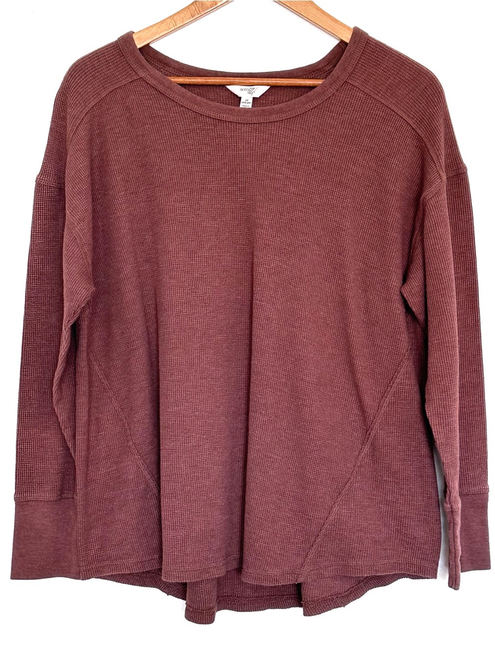 Terra & Sky Plus Shirt Women’s 1X Brown Waffle Knit Long Sleeve Crewneck Top
